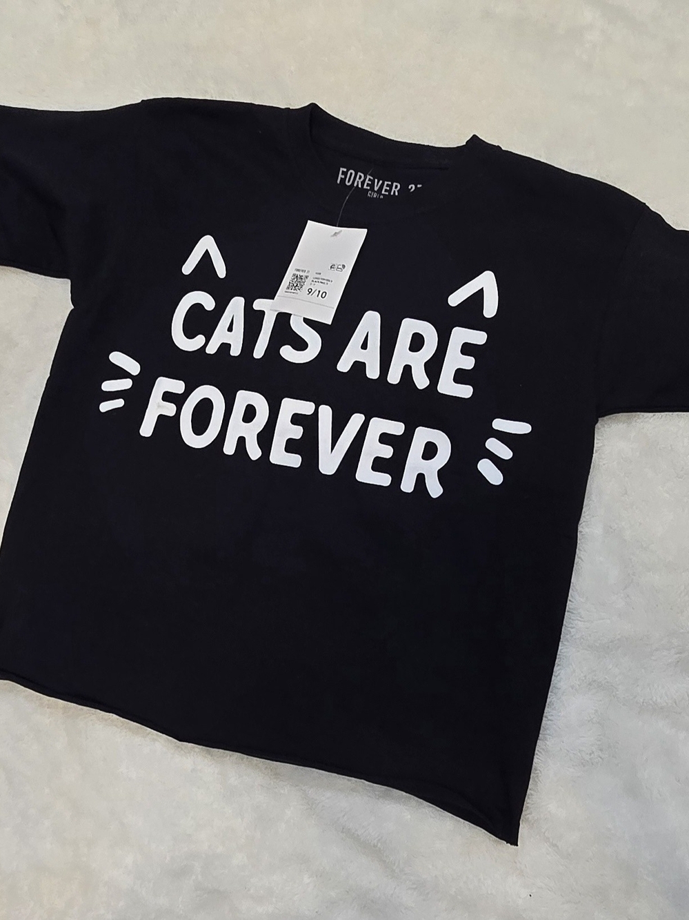 NWT Forever 21 Girls "Cats Are Forever" Graphic T-Shirt Black Size 9/10